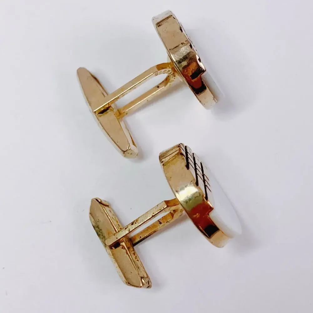 Vintage Modernist Geometric Cufflinks Mother Of Pearl Gold Tone 1960s 1970s